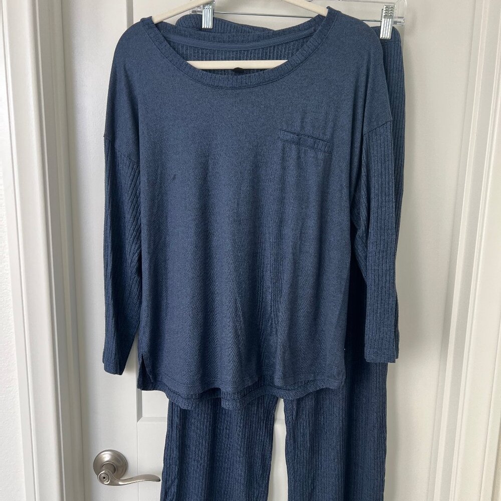 MIDNIGHT Navy Blue Ribbed PJ/Lounge Set- LARGE